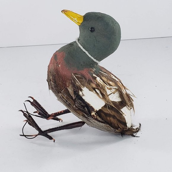 Vintage Mallard Duck Ornament Wire Bird Flocked Feather - Picture 1 of 4